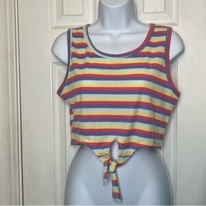 Cute Colorful Striped Front Knot Tank Top